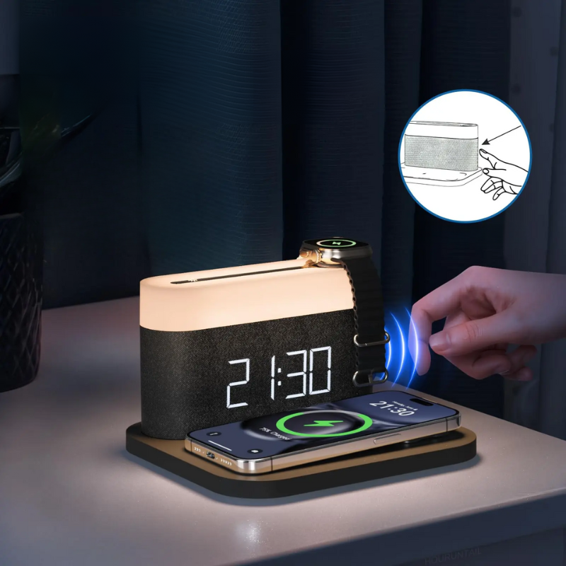 Nara – Lumicharge Draadloze Oplader met Nachtlamp & Alarmfunctie