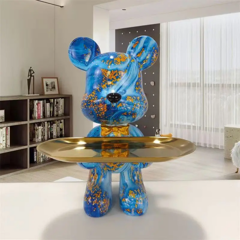 Nara – Modern Decoratief Beer Beeldje in Blauw & Goud