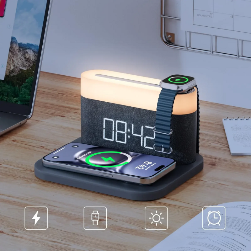 Nara – Lumicharge Draadloze Oplader met Nachtlamp & Alarmfunctie
