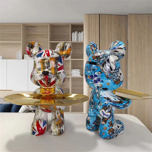 Nara – Modern Decoratief Beer Beeldje in Blauw & Goud