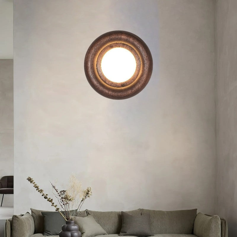 Orbitus Wandlamp – Ronde rust in hout en licht