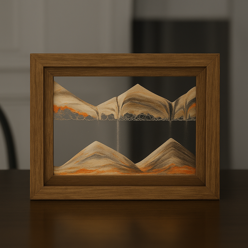 Nara – Zandkunstwerk met Houten Frame en Draaiend Effect