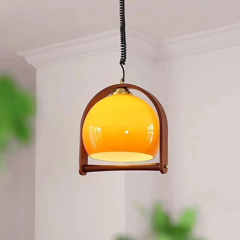Bauhaus Houten & Glazen Hanglamp – Vintage Design