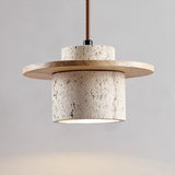 Travertin – Hanglamp van natuursteen & hout