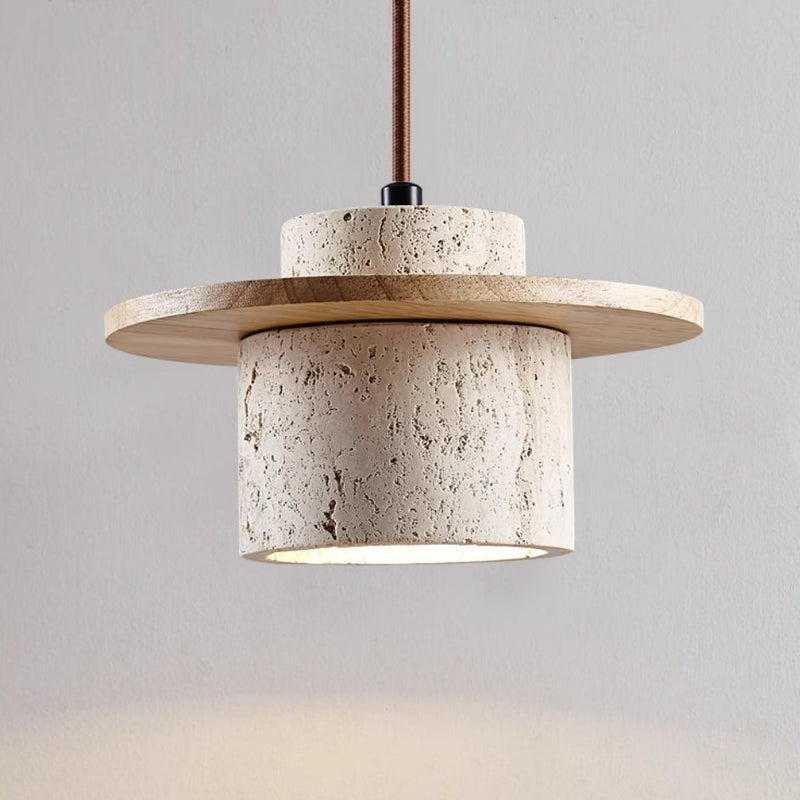 Travertin – Hanglamp van natuursteen & hout