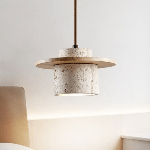 Travertin – Hanglamp van natuursteen & hout