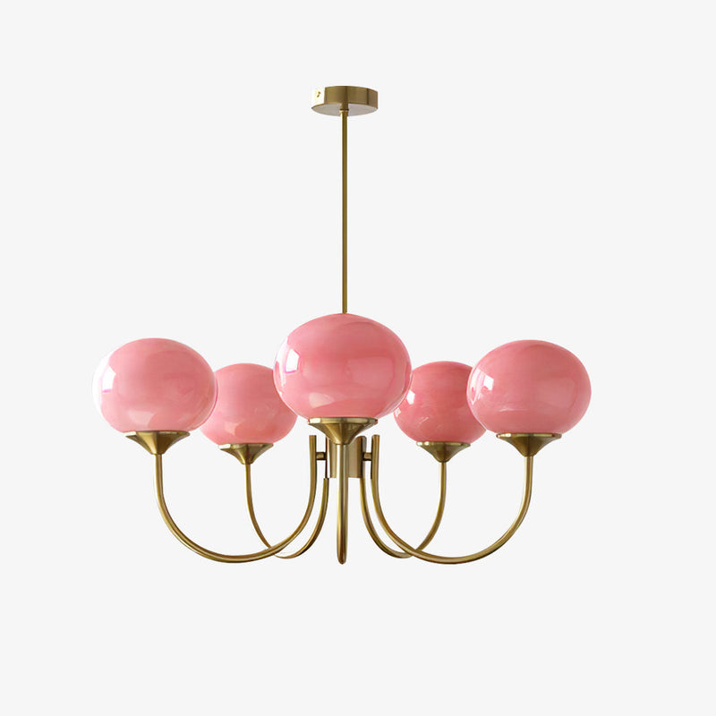 Pink Glow – Plafondlamp met gouden afwerking en roze glazen kappen