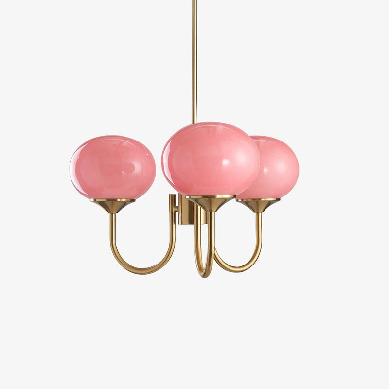 Pink Glow – Plafondlamp met gouden afwerking en roze glazen kappen