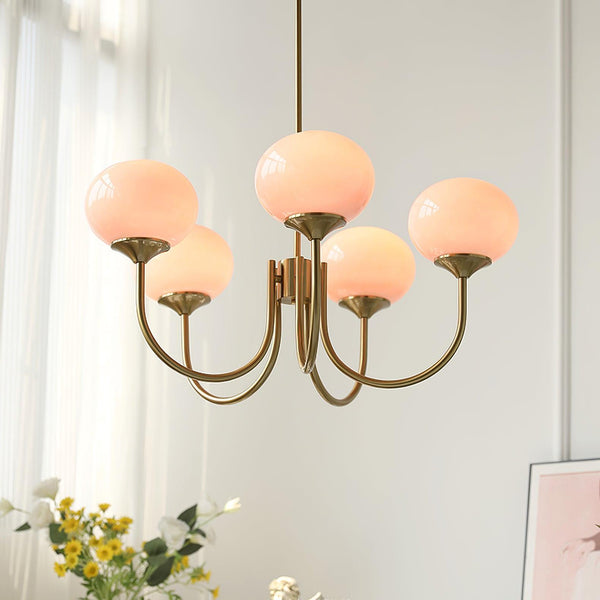 Pink Glow – Plafondlamp met gouden afwerking en roze glazen kappen