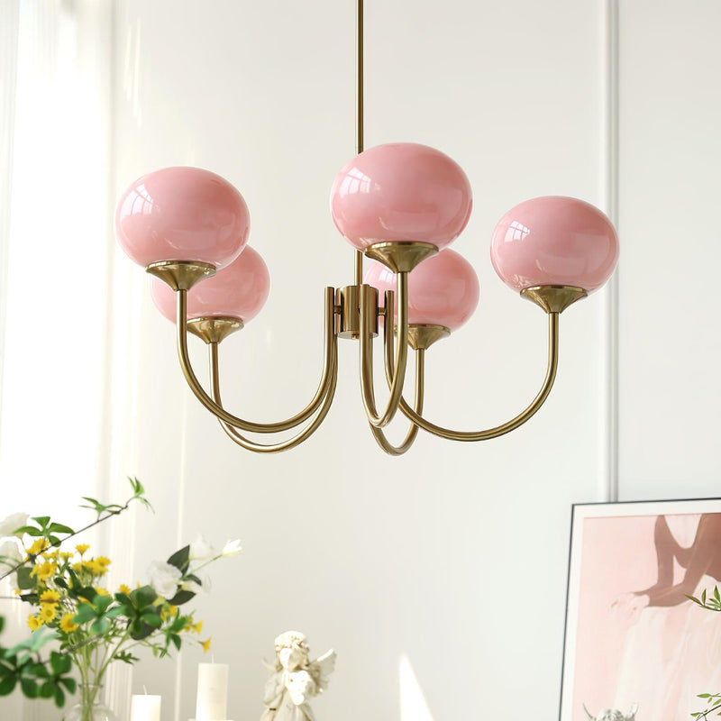 Pink Glow – Plafondlamp met gouden afwerking en roze glazen kappen