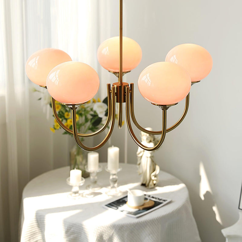 Pink Glow – Plafondlamp met gouden afwerking en roze glazen kappen