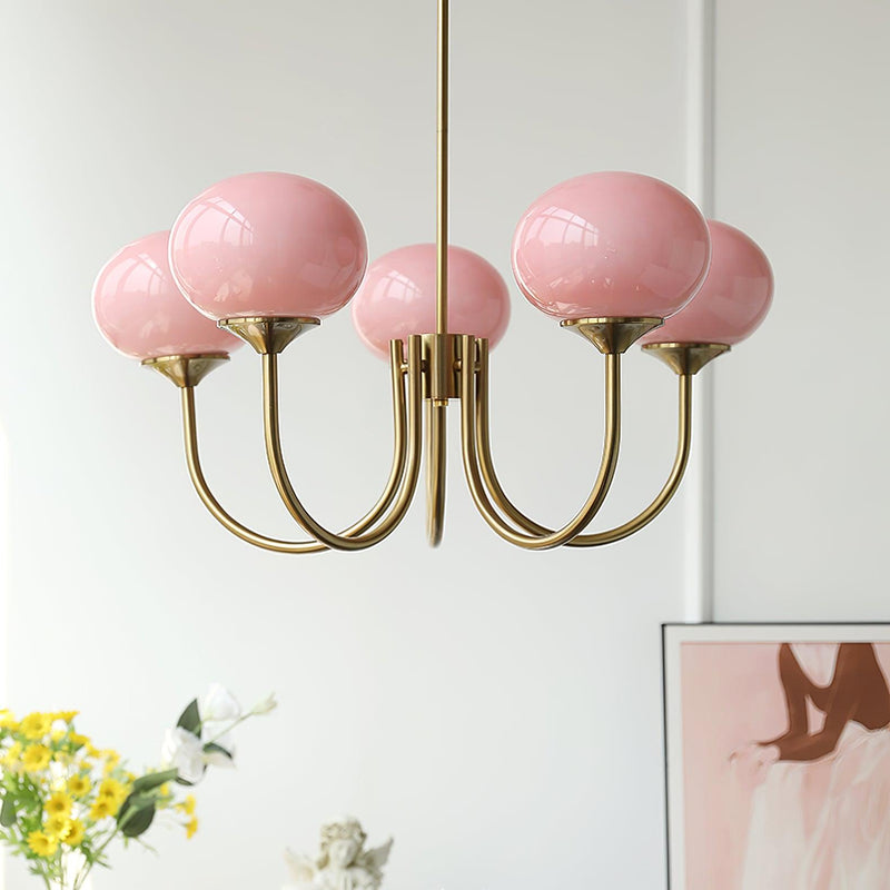 Pink Glow – Plafondlamp met gouden afwerking en roze glazen kappen