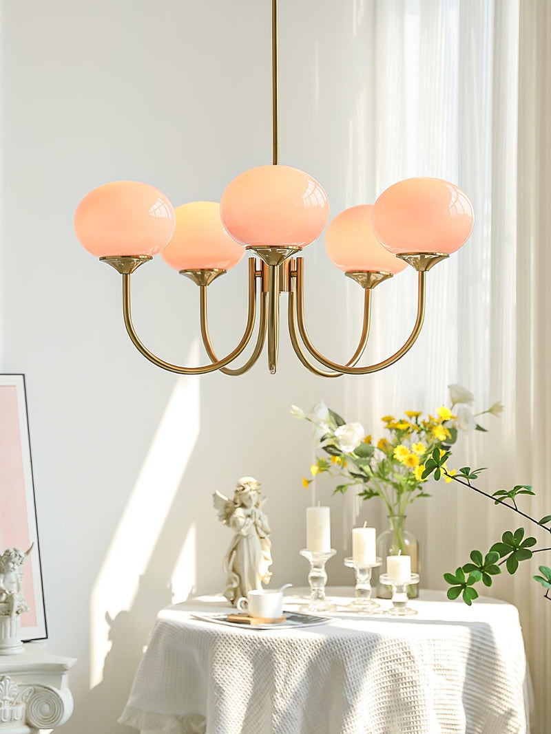 Pink Glow – Plafondlamp met gouden afwerking en roze glazen kappen