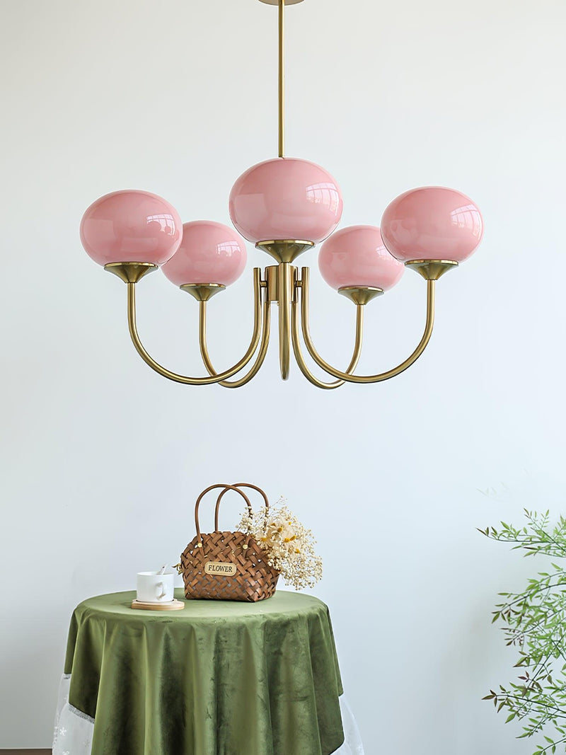 Pink Glow – Plafondlamp met gouden afwerking en roze glazen kappen