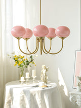 Pink Glow – Plafondlamp met gouden afwerking en roze glazen kappen