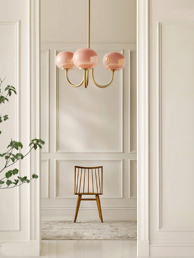 Pink Glow – Plafondlamp met gouden afwerking en roze glazen kappen