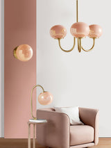 Pink Glow – Plafondlamp met gouden afwerking en roze glazen kappen