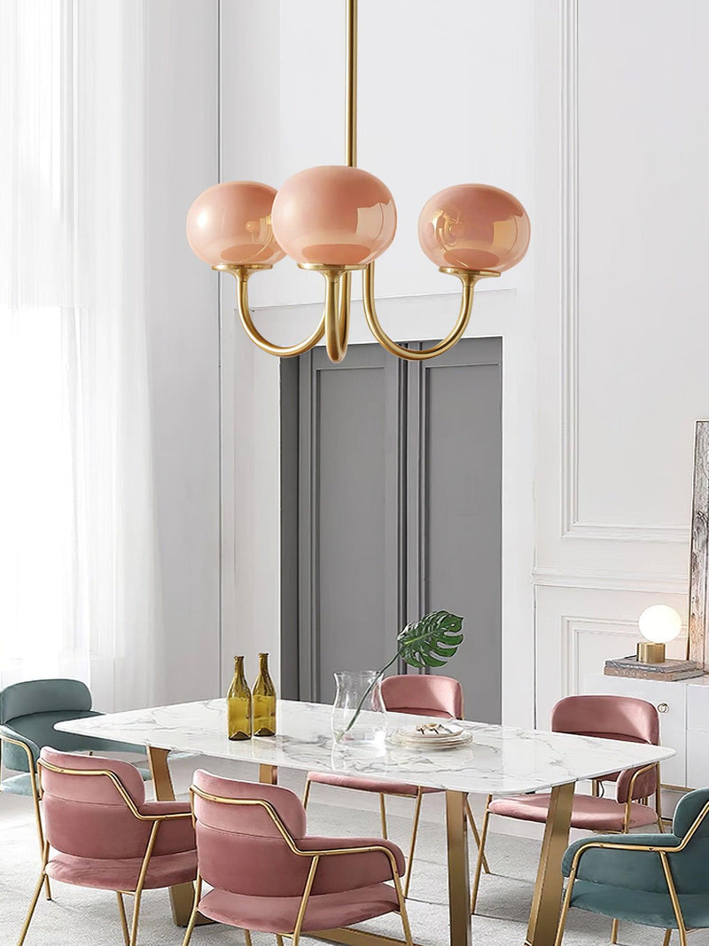 Pink Glow – Plafondlamp met gouden afwerking en roze glazen kappen