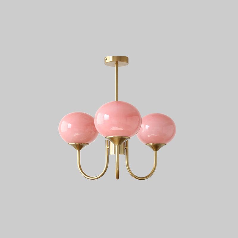 Pink Glow – Plafondlamp met gouden afwerking en roze glazen kappen