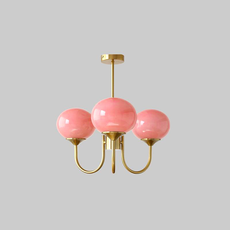 Pink Glow – Plafondlamp met gouden afwerking en roze glazen kappen