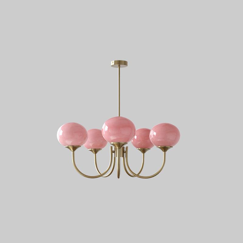 Pink Glow – Plafondlamp met gouden afwerking en roze glazen kappen