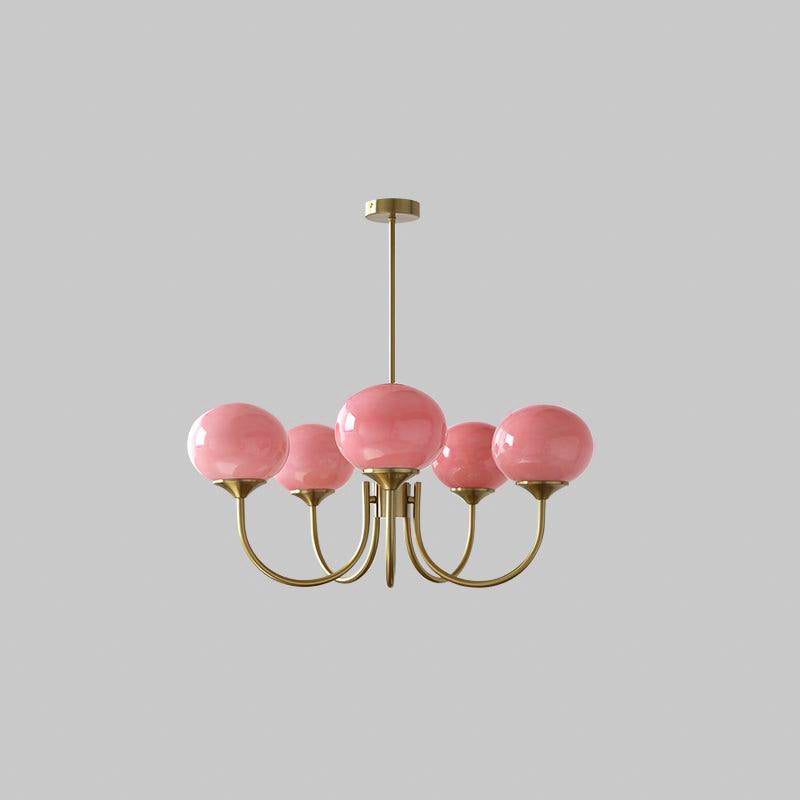 Pink Glow – Plafondlamp met gouden afwerking en roze glazen kappen