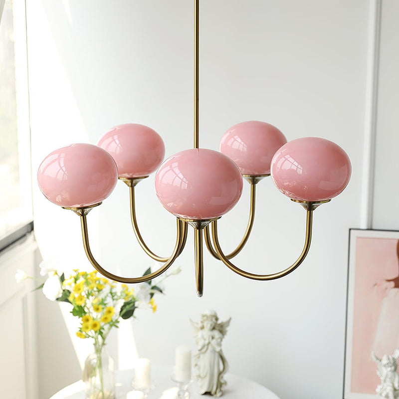 Pink Glow – Plafondlamp met gouden afwerking en roze glazen kappen