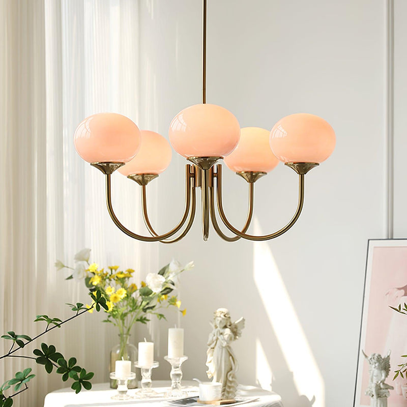 Pink Glow – Plafondlamp met gouden afwerking en roze glazen kappen
