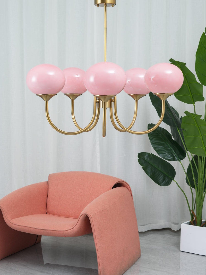 Pink Glow – Plafondlamp met gouden afwerking en roze glazen kappen