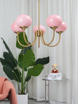 Pink Glow – Plafondlamp met gouden afwerking en roze glazen kappen
