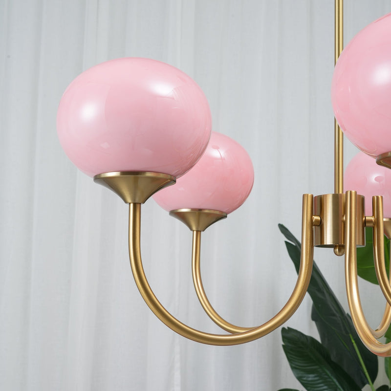 Pink Glow – Plafondlamp met gouden afwerking en roze glazen kappen