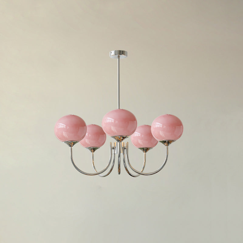 Pink Glow – Plafondlamp met gouden afwerking en roze glazen kappen