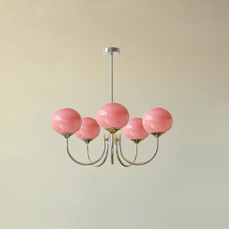 Pink Glow – Plafondlamp met gouden afwerking en roze glazen kappen