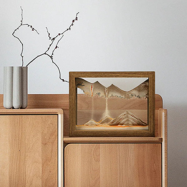 Nara – Zandkunstwerk met Houten Frame en Draaiend Effect