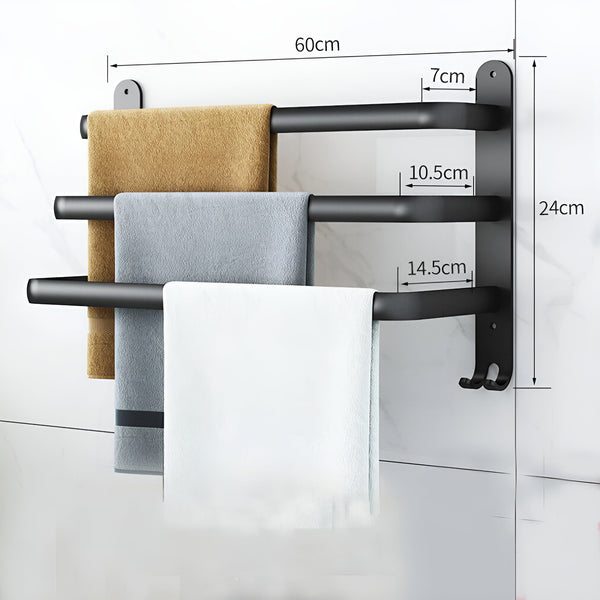 NARA - 3-laags Handdoekhouder zonder boren - Zwart Aluminium Wandmontage 1