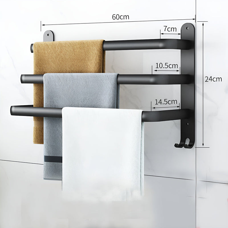 NARA - 3-laags Handdoekhouder zonder boren - Zwart Aluminium Wandmontage 1