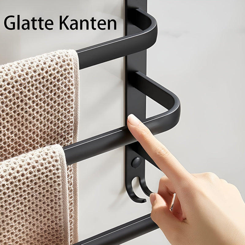 NARA - 3-laags Handdoekhouder zonder boren - Zwart Aluminium Wandmontage 2