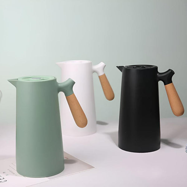 NARA - Geïsoleerde Karaf met Houten Handvat en Glazen Binnenvoering – 1 Liter 1