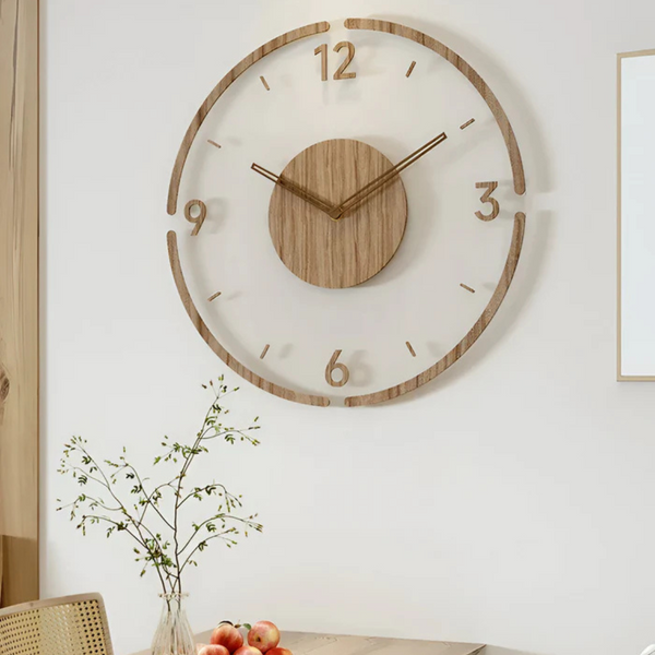 NARA - Grote Wandklok van Acryl en Hout met Stil Uurwerk – Modern Design voor Woonkamer en Kantoor 0