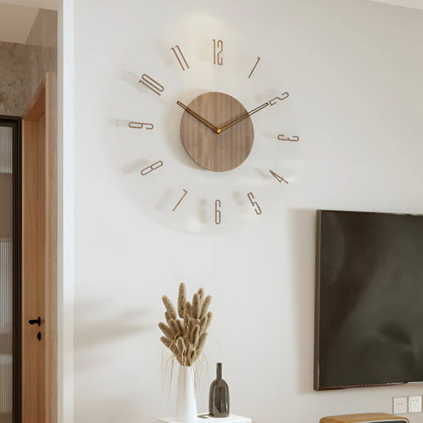 NARA - Grote Wandklok van Acryl en Hout met Stil Uurwerk – Modern Design voor Woonkamer en Kantoor 1