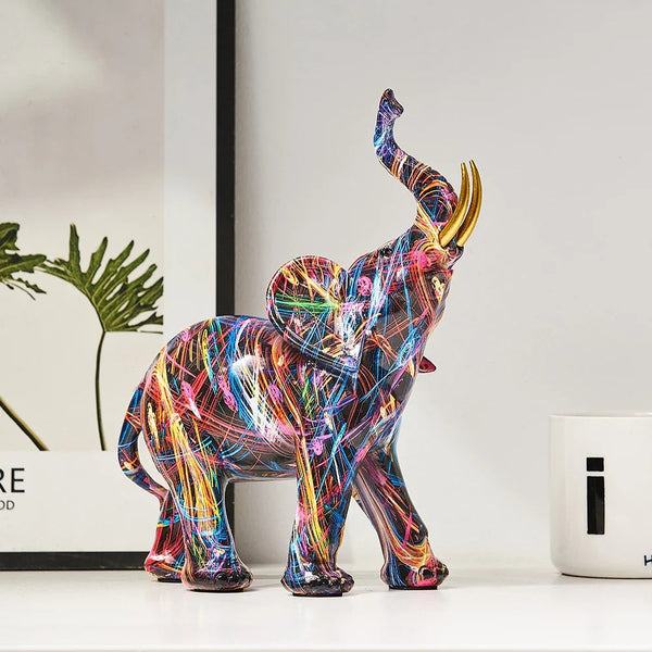 NARA - Kleurrijk Olifant Beeldje van Premium Resin met Graffiti Design - 25 cm Hoog voor Moderne Interieurs 0