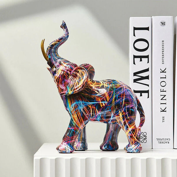 NARA - Kleurrijk Olifant Beeldje van Premium Resin met Graffiti Design - 25 cm Hoog voor Moderne Interieurs 1