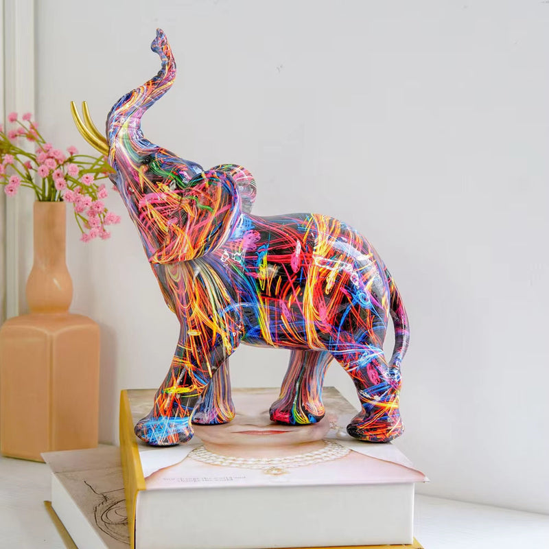 NARA - Kleurrijk Olifant Beeldje van Premium Resin met Graffiti Design - 25 cm Hoog voor Moderne Interieurs 4