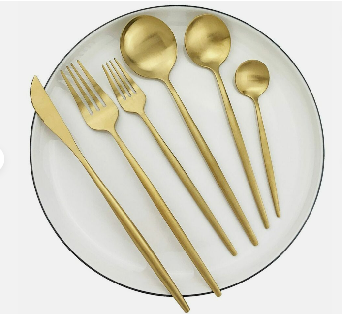 NARA - Minimalistisch Gouden Bestekset van Hoogwaardig RVS – 20-delig met Matt Titanium Afwerking 7
