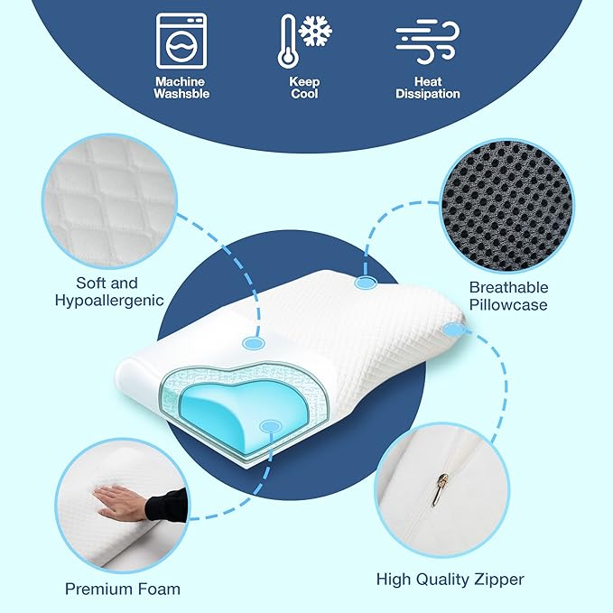 NARA - Orthopedisch Slaapkussen van Traagschuim met Verkoelende Gel – Ergonomisch en Ademend 50x30x10 cm 3
