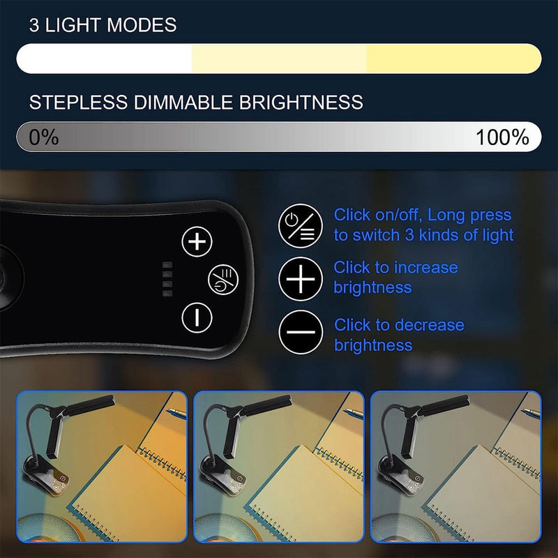 NARA - USB Oplaadbaar Clip-on Boeklampje met 3 Kleuren en 8 Helderheidsniveaus - Draagbaar Leeslicht voor Thuis en Reizen 7