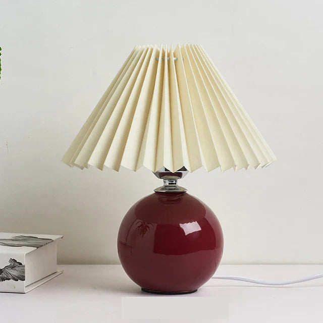 NARA - Vintage Tafel Lamp met Plissé Lampenkap – Elegante Retro Verlichting voor Nachtkastje en Woonkamer 0