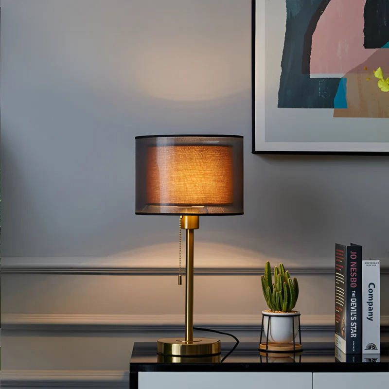 NARA - Vintage Tafellamp met Dubbele Stoffen Kap - Warm Wit Licht voor Sfeervolle Verlichting in Woonkamer of Slaapkamer 5