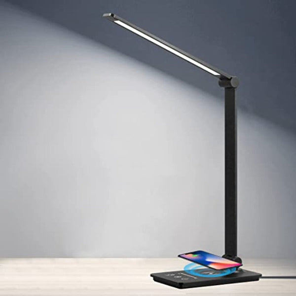 NARA - Zwarte Bureaulamp LED met Draadloos Opladen en Aanraakbediening - 5 Lichtmodi en Ruimtebesparend Ontwerp 0