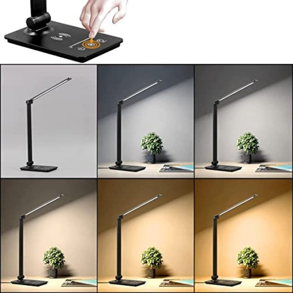 NARA - Zwarte Bureaulamp LED met Draadloos Opladen en Aanraakbediening - 5 Lichtmodi en Ruimtebesparend Ontwerp 1